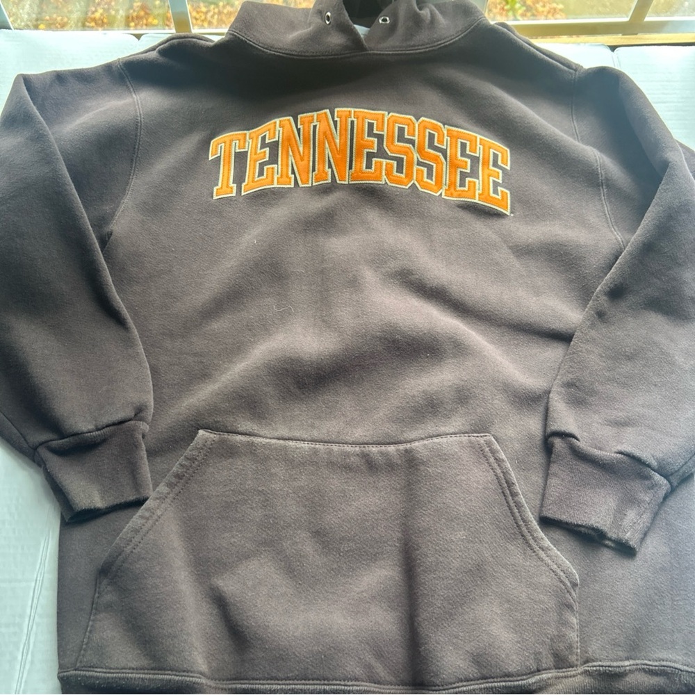 Vintage Chocolate Brown Tennessee Hoodie with Orange Lettering Sz M